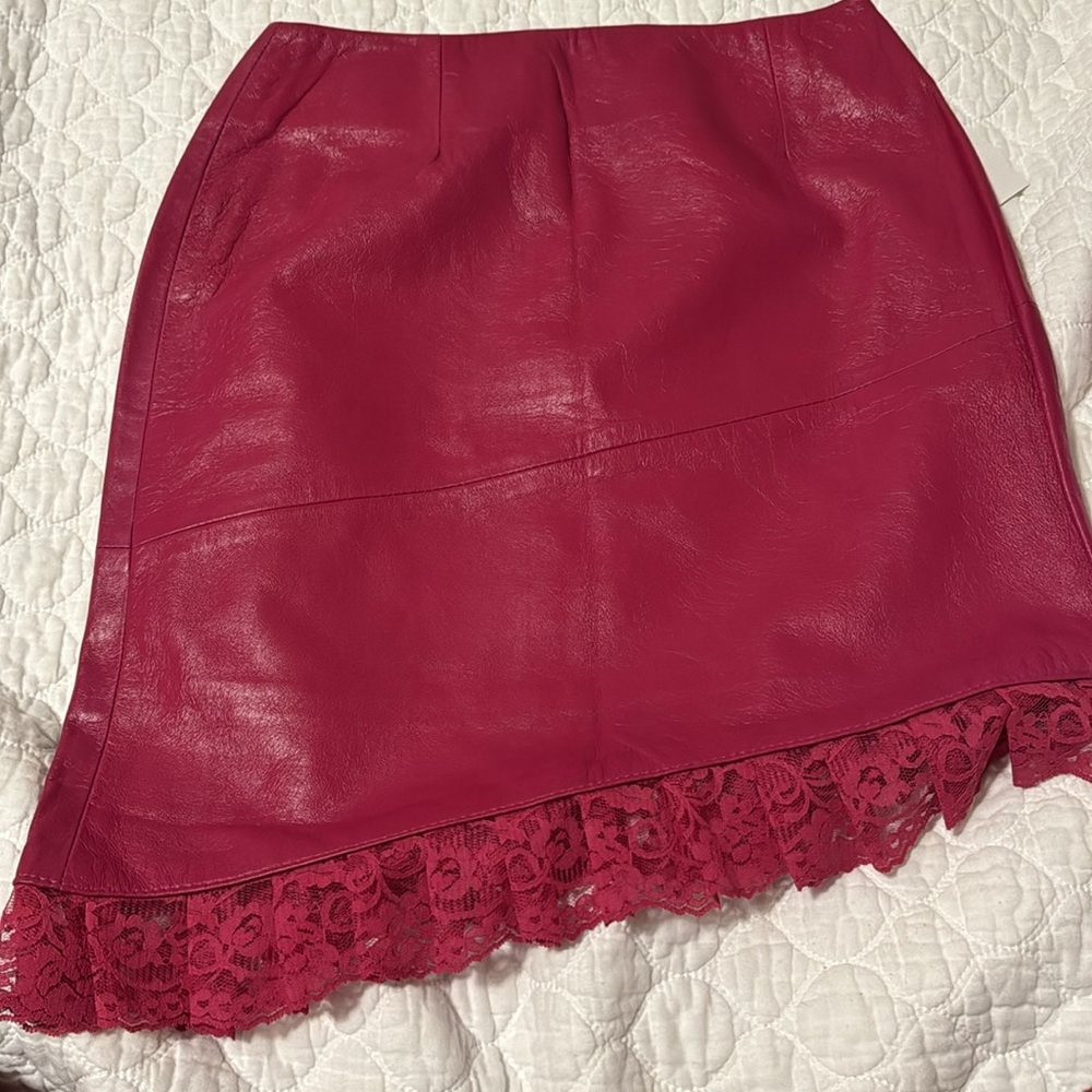 NWT $50 Kelli Kouri Hot Pink Leather Lace trim Skirt size 8
